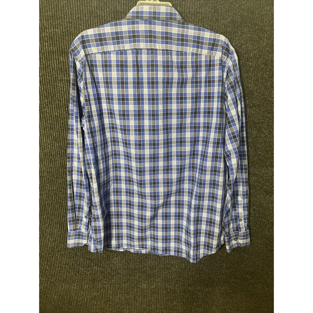 Banana Republic Shirt Men Large Blue Plaid Button Down Long Sleeve Slim Fit L‎